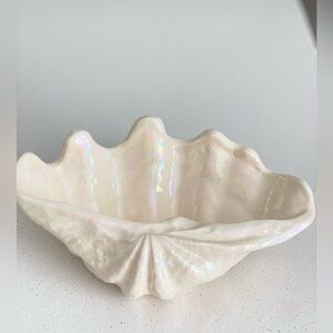 Iridescent White Ceramic Shell Bowl - Decorative Home Accent